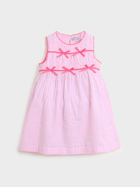 Pink Cotton Striped Bow Dress