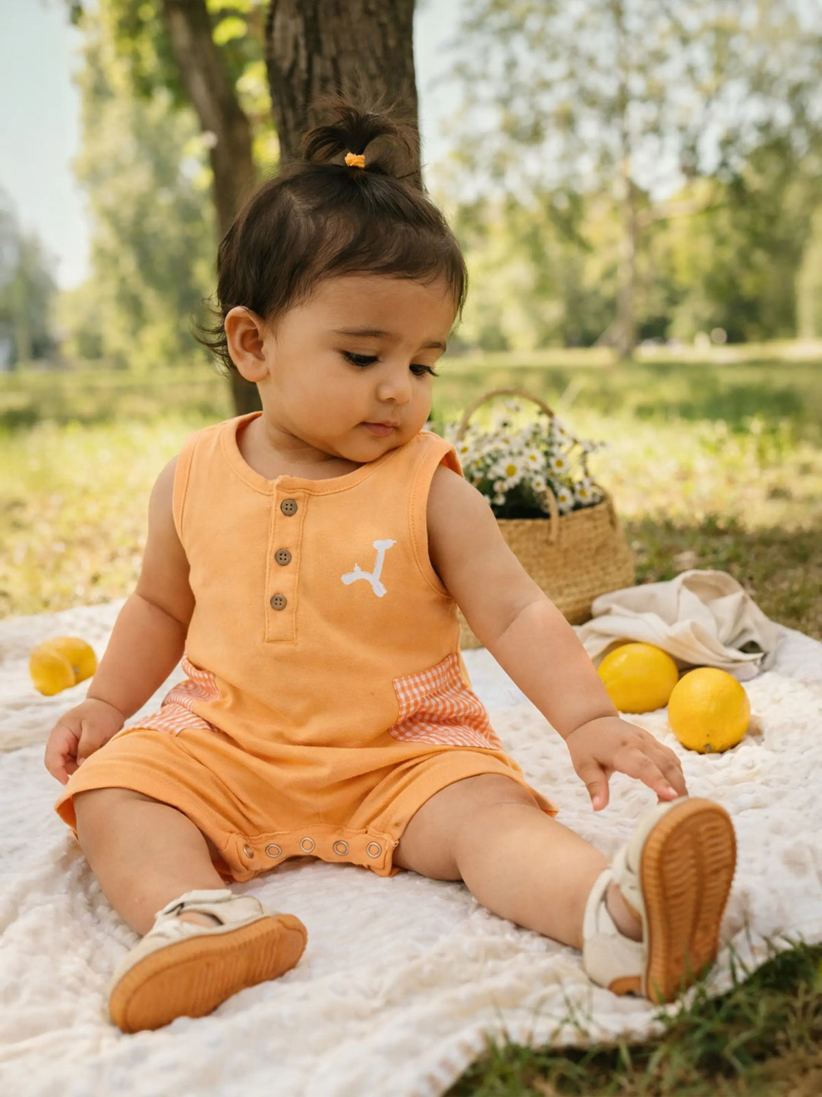 Girl Sleeveless Romper Orange 1407