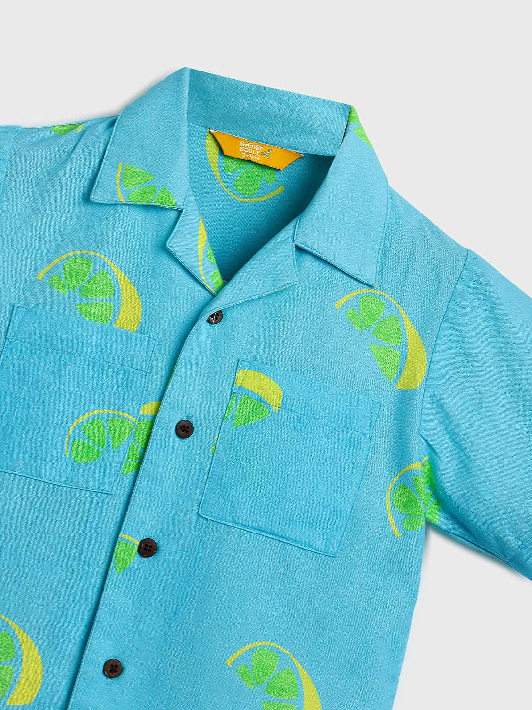 Blue Lemon Print Short Sleeve Shirt