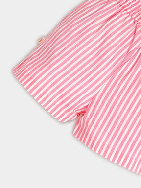 Pink Stripe Heart Print Shirt & Shorts Set