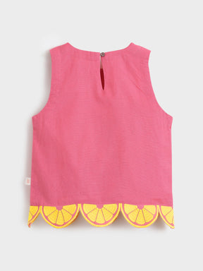 Pink Citrus Scallop Hem Sleeveless Top