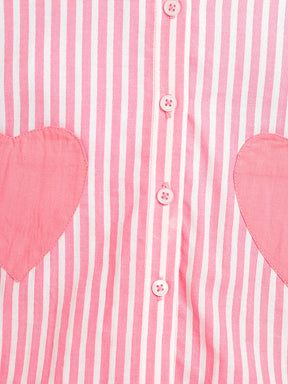 Pink Stripe Heart Print Shirt & Shorts Set