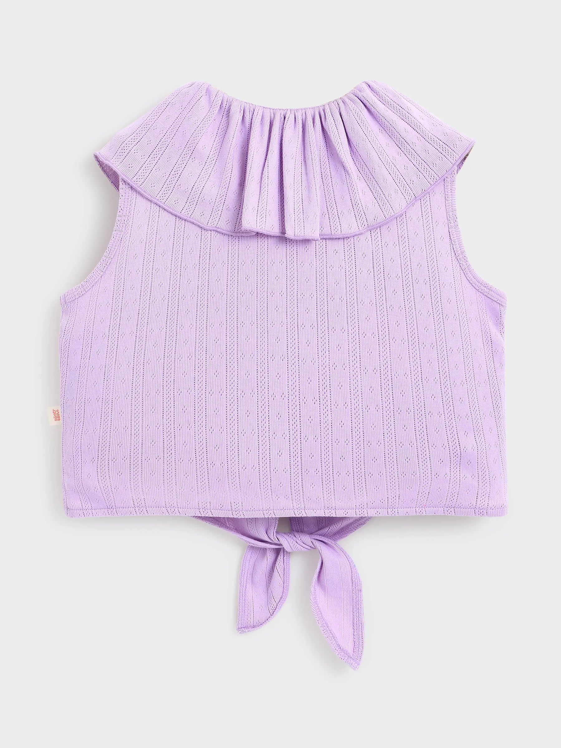 Lavender Ruffle Collar Tie-Up Top for Girls