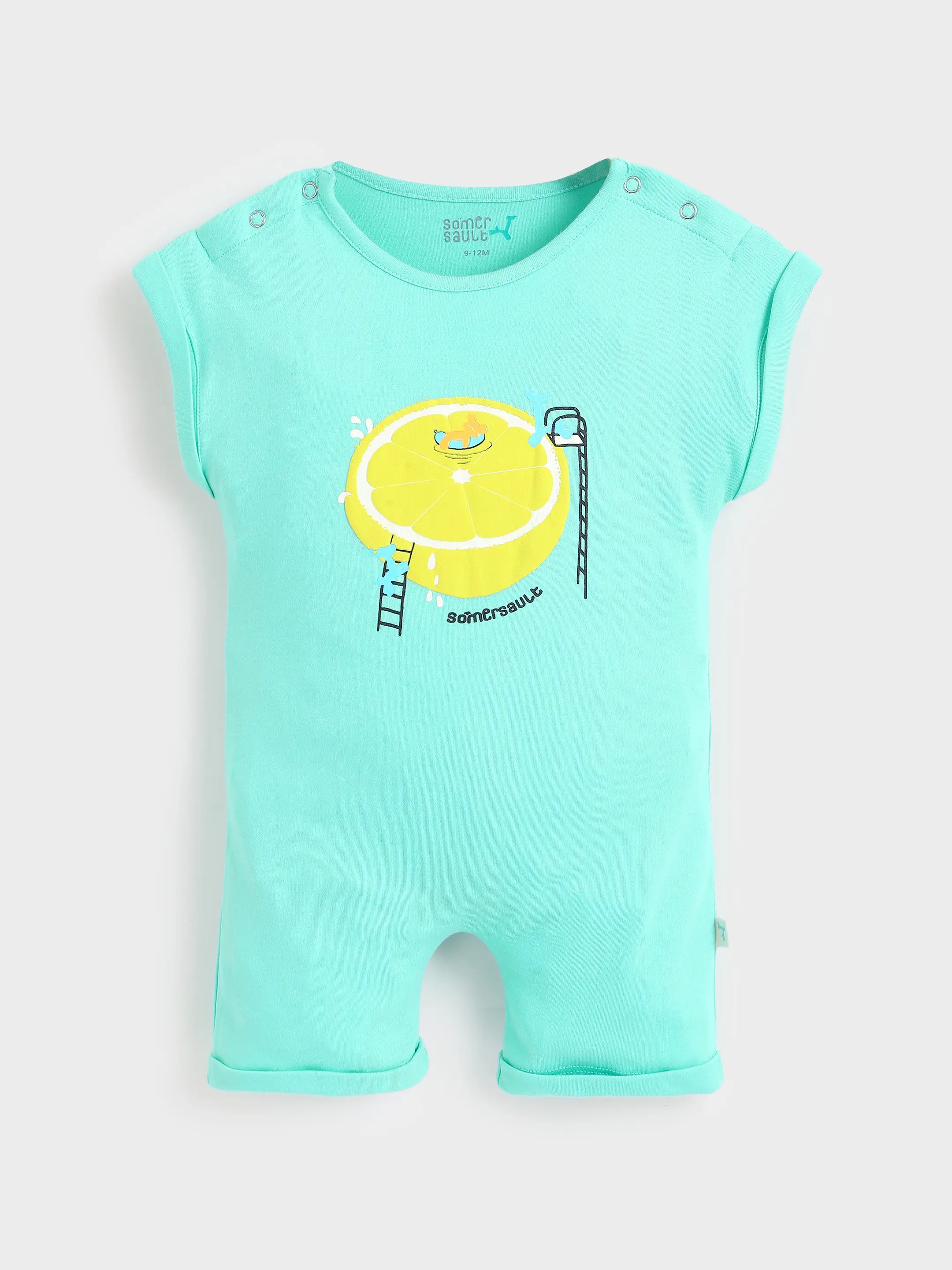 Mint Lemon Graphic Baby Girls Romper