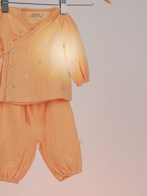 Orange Embroidered Wraparound Jhabla Set