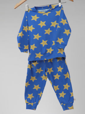 Boys Blue Cotton Printed Night Suit Set