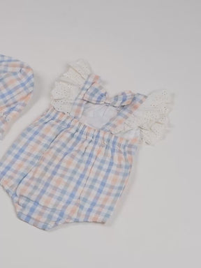 Blueberry Orange Checks Bodysuit with Hat