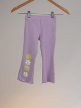 Purple Ribbed Flared Cotton Leggings