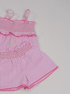 Strawberry Striped Frilly Cotton Top & Shorts Set