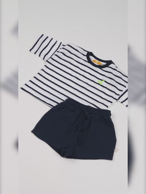 Deep Sea Striped Cotton Tee & Shorts Set