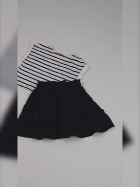 Deep Sea Striped Cotton Top & Tiered Skirt Set